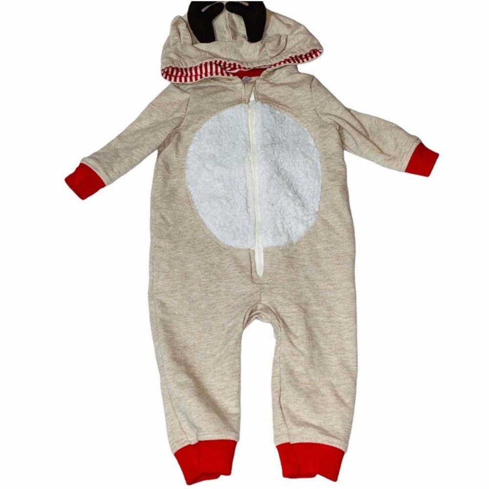 Cat & Jack Reindeer Hood Zip Up Romper 3-6M